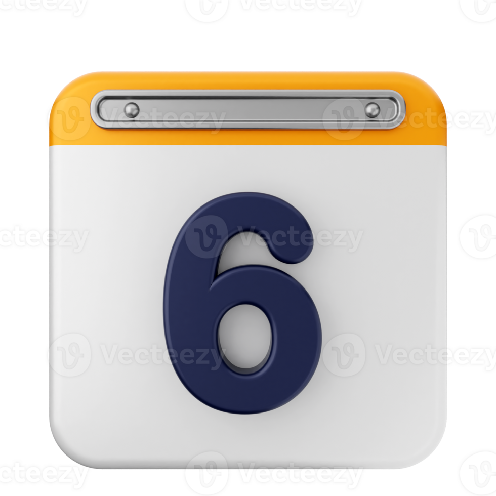 A white and blue calendar icon with the number six png