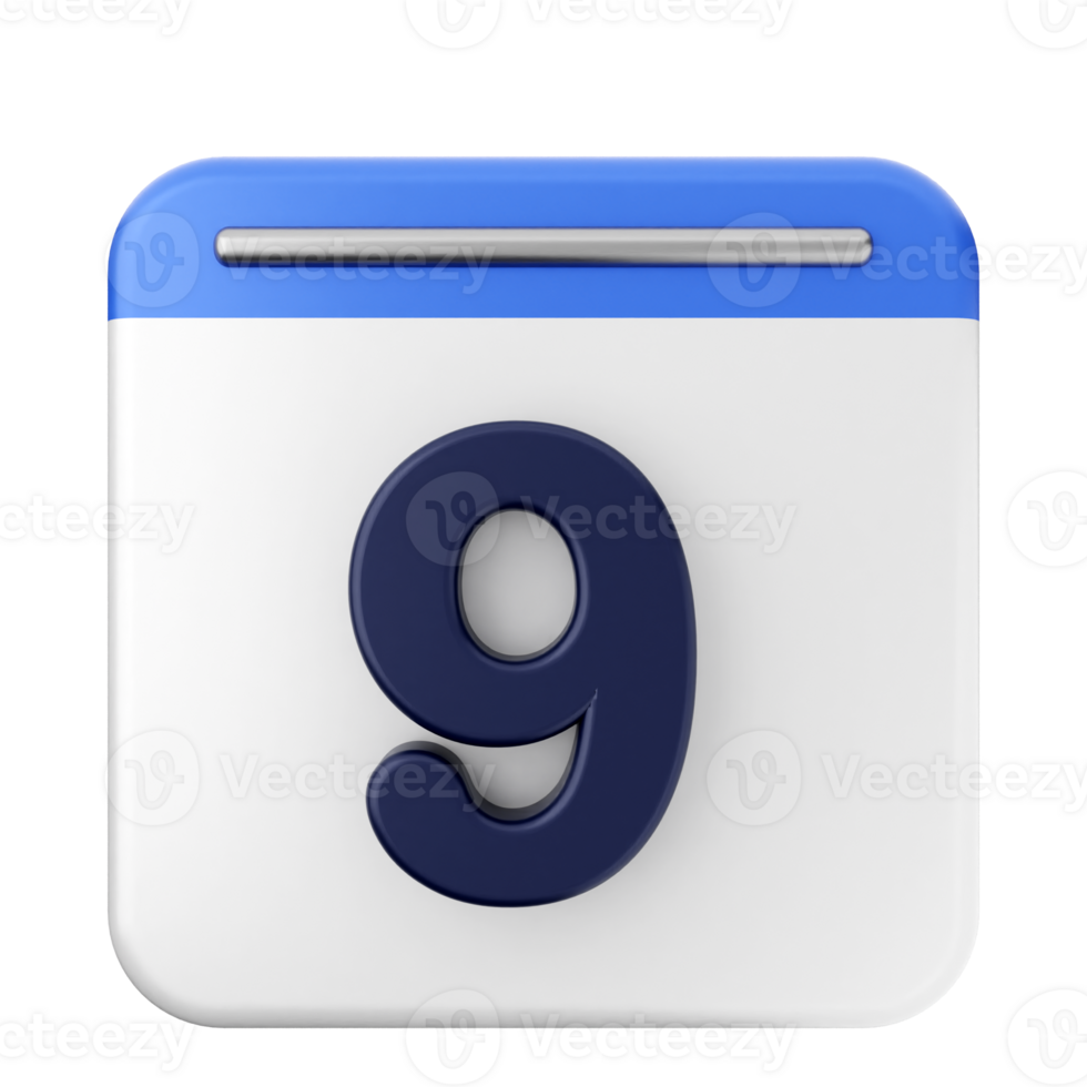 A calendar icon with the number 9 on it png