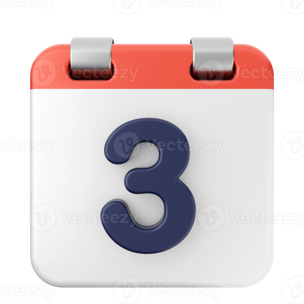 A calendar icon with the number three on it png