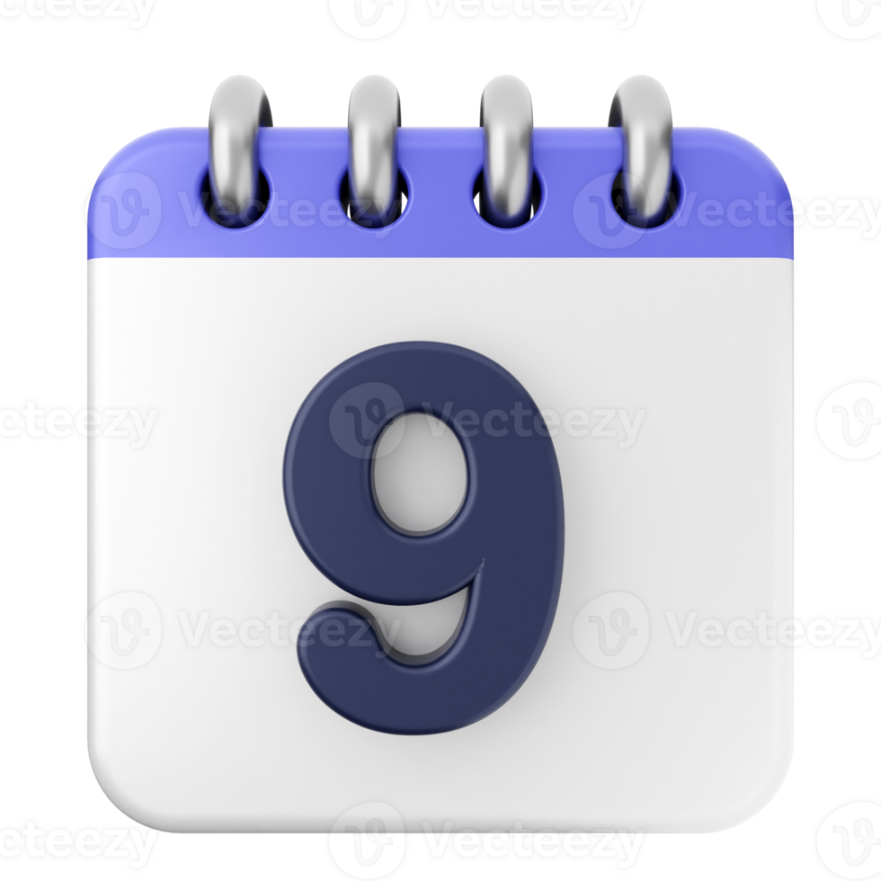 A calendar icon with the number 9 on it png