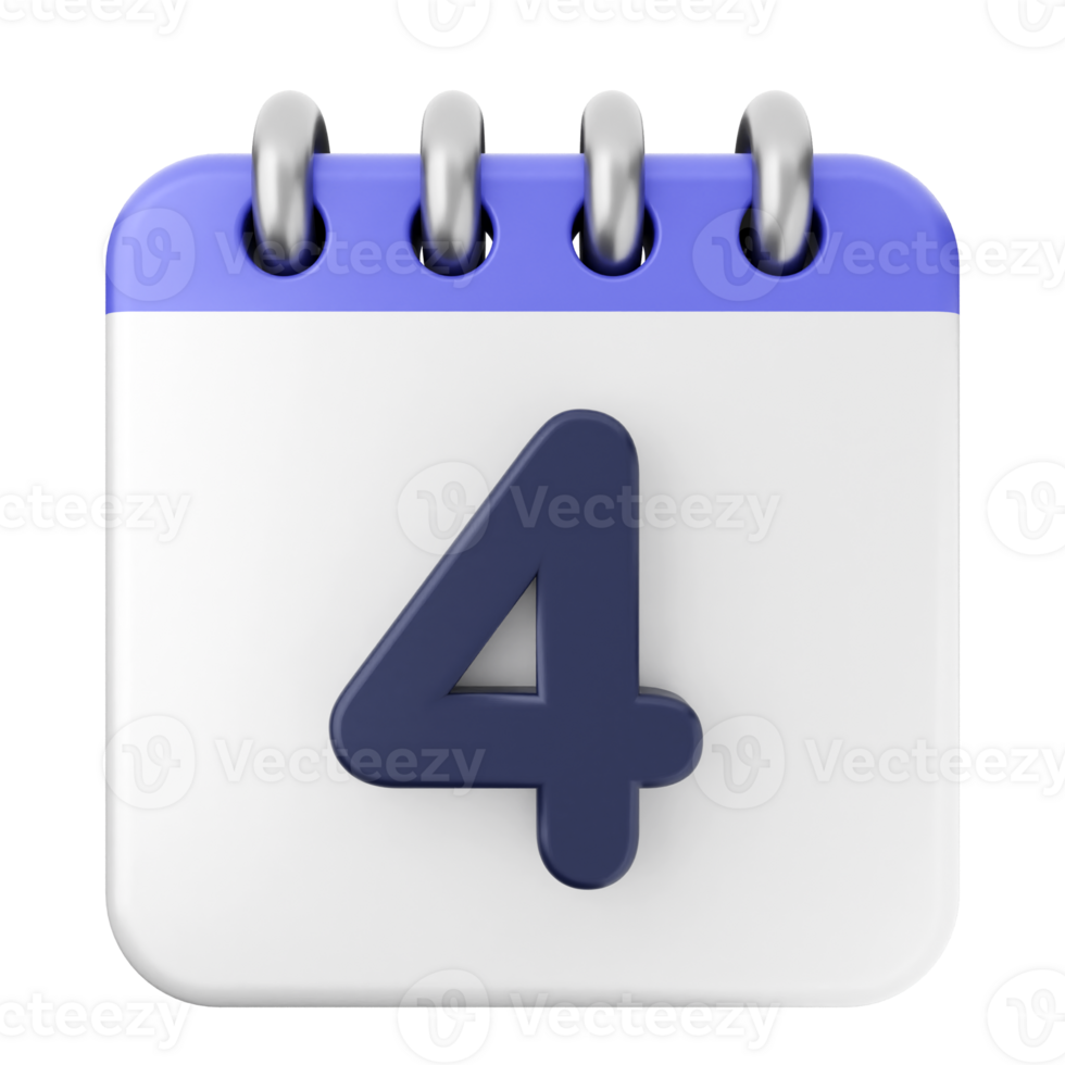 A calendar with the number four on it png