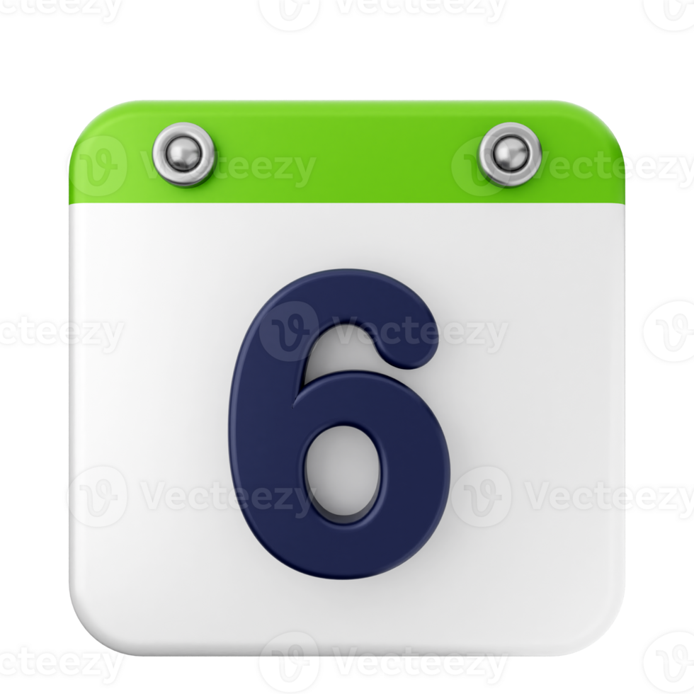 A white and green calendar icon with the number six png