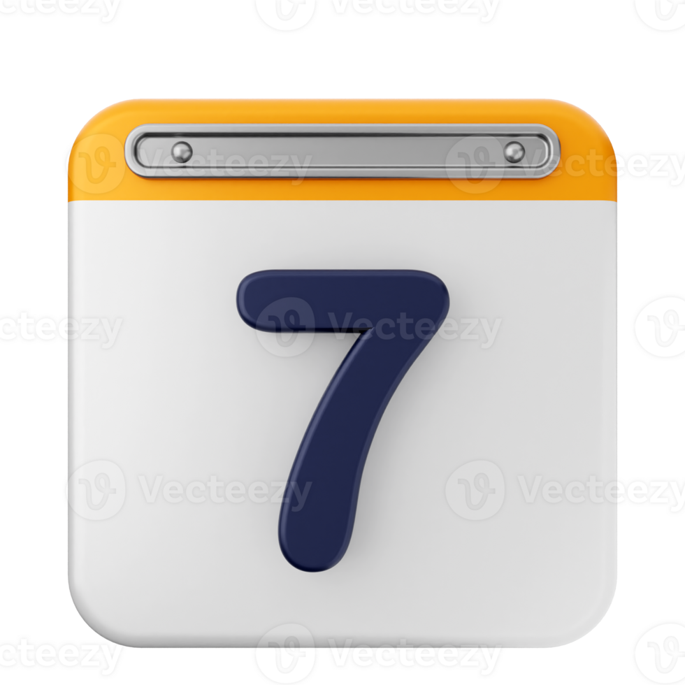 A white and blue calendar icon with the number seven png
