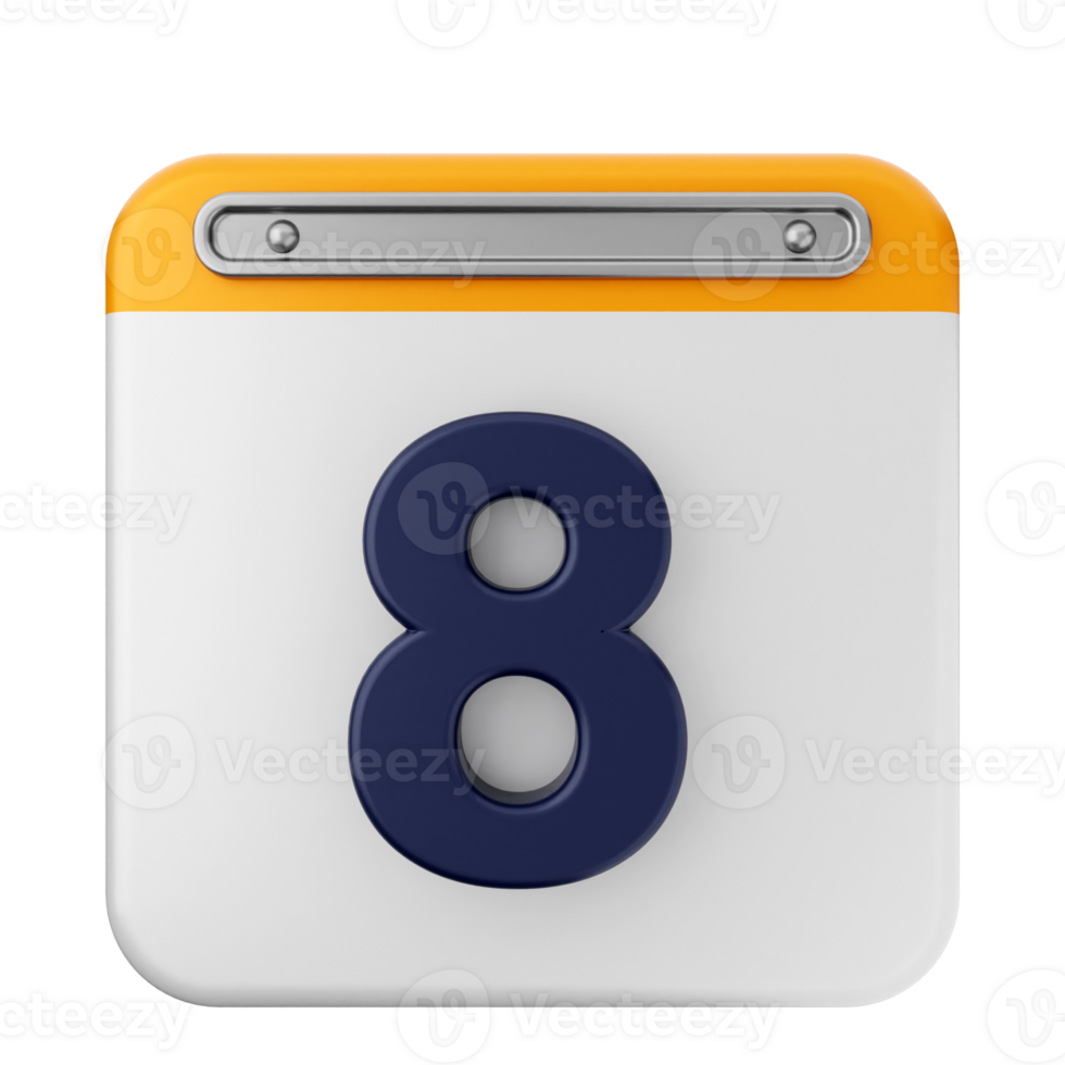 A white and blue calendar icon with the number eight png
