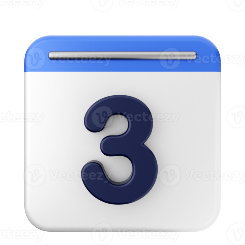 A calendar icon with the number three on it png