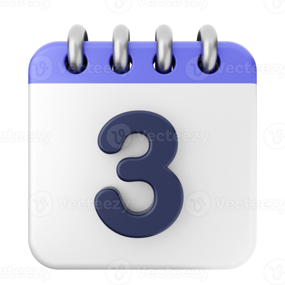 A calendar icon with the number three on it png