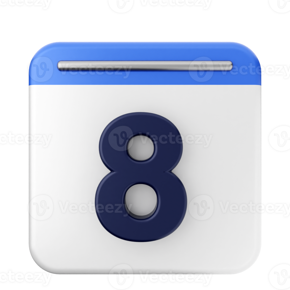 A white and blue calendar icon with the number eight png