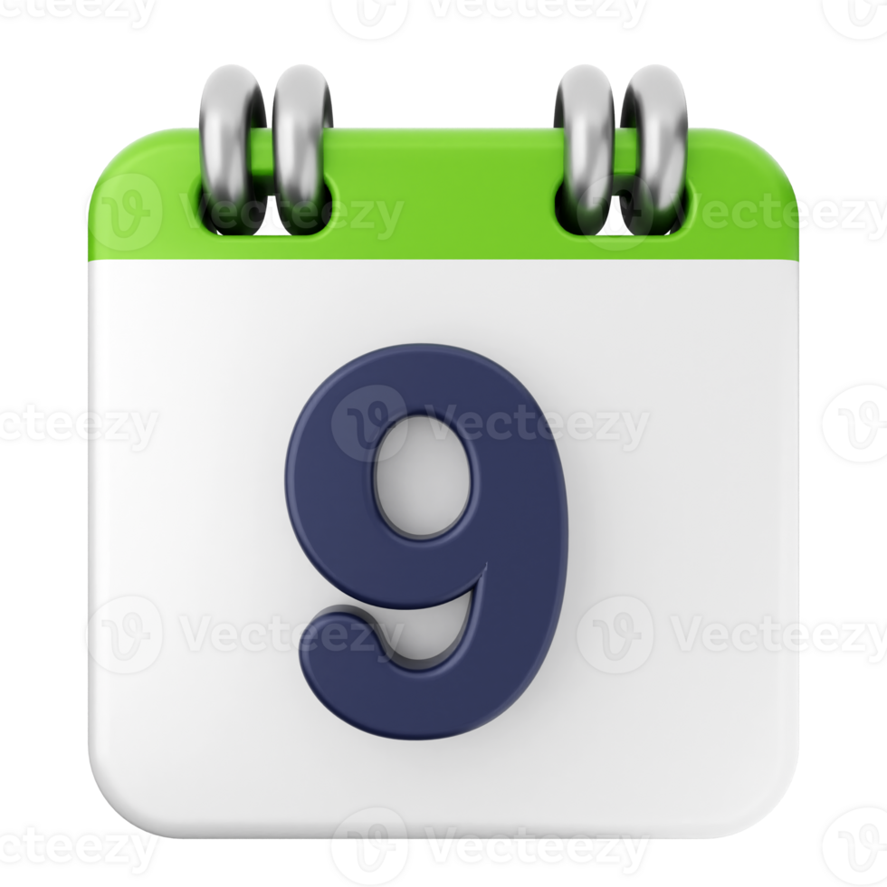 A calendar icon with the number nine png