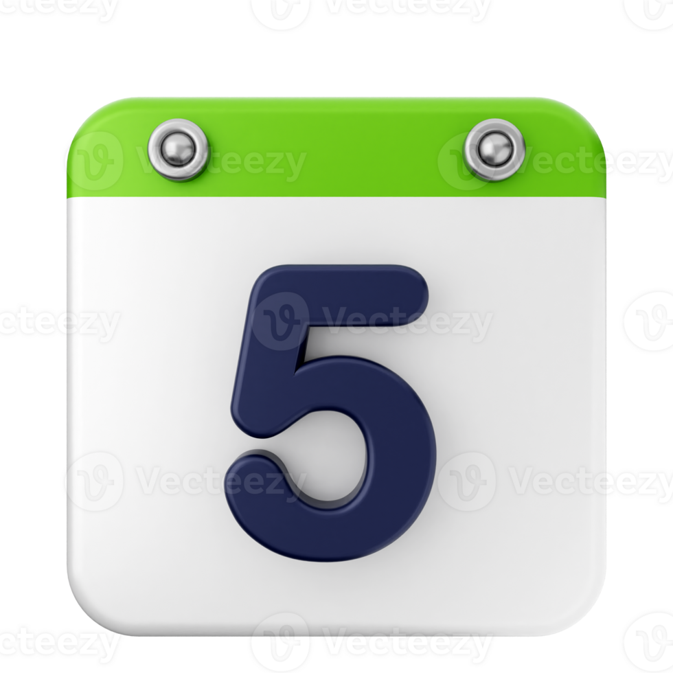 A white and green calendar icon with the number five png