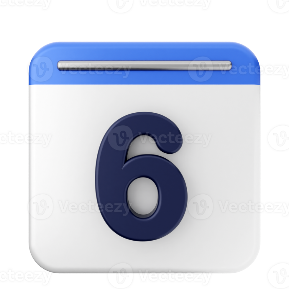 A blue and white calendar icon with the number six png