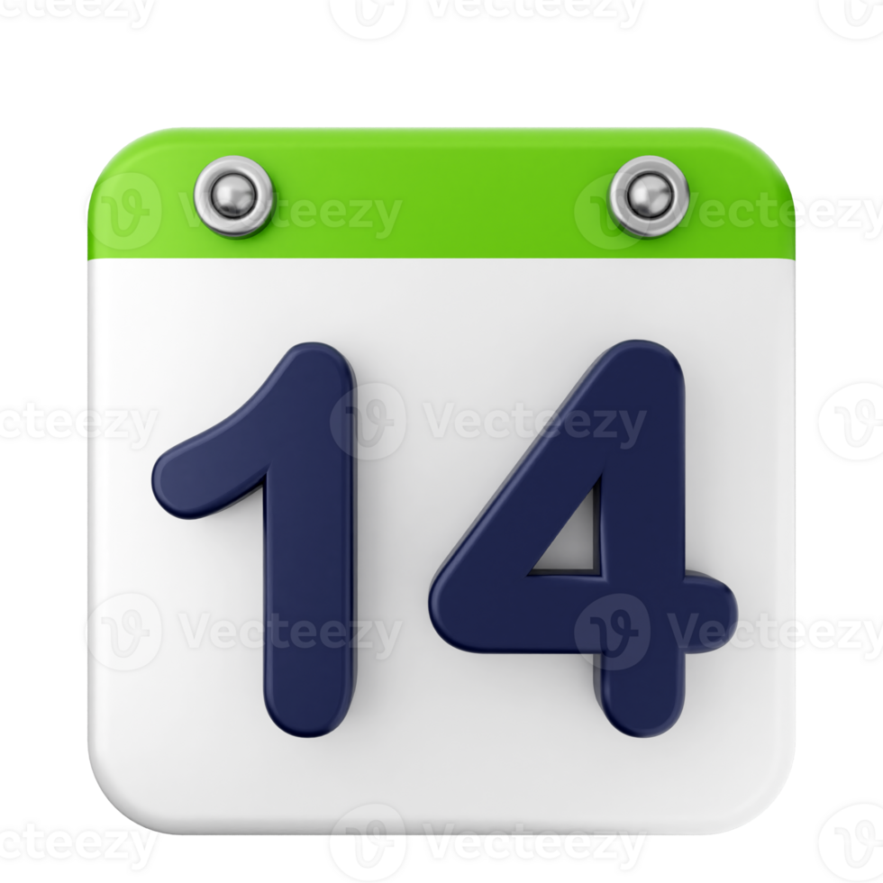A green and white calendar with the number 14 png