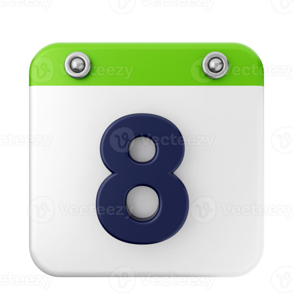 A white and green calendar icon with the number eight png