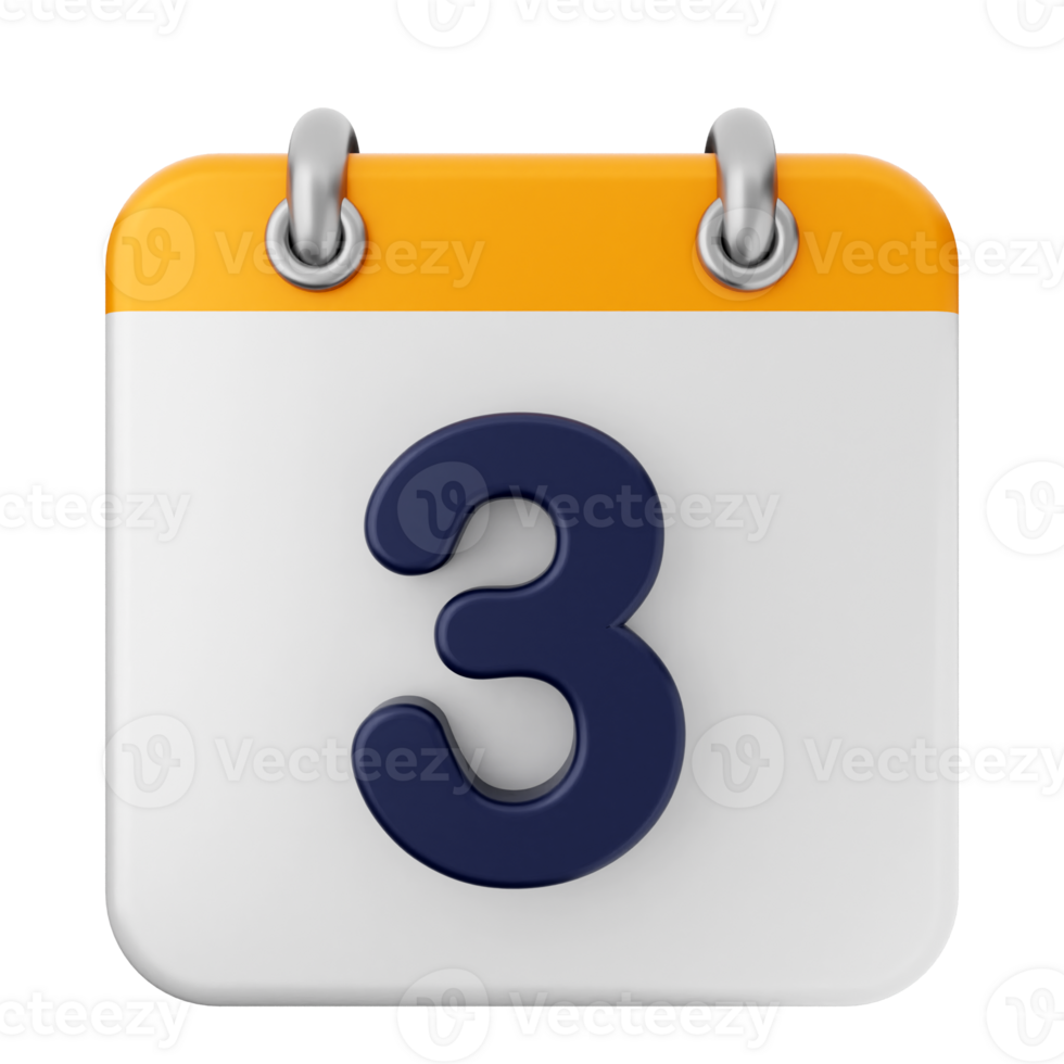 A calendar icon with the number three on it png