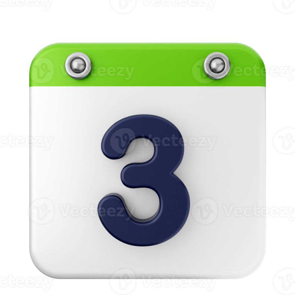 A white and green calendar icon with the number three png