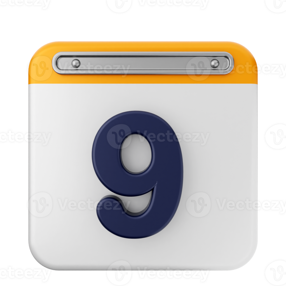 A white and blue calendar icon with the number 9 png