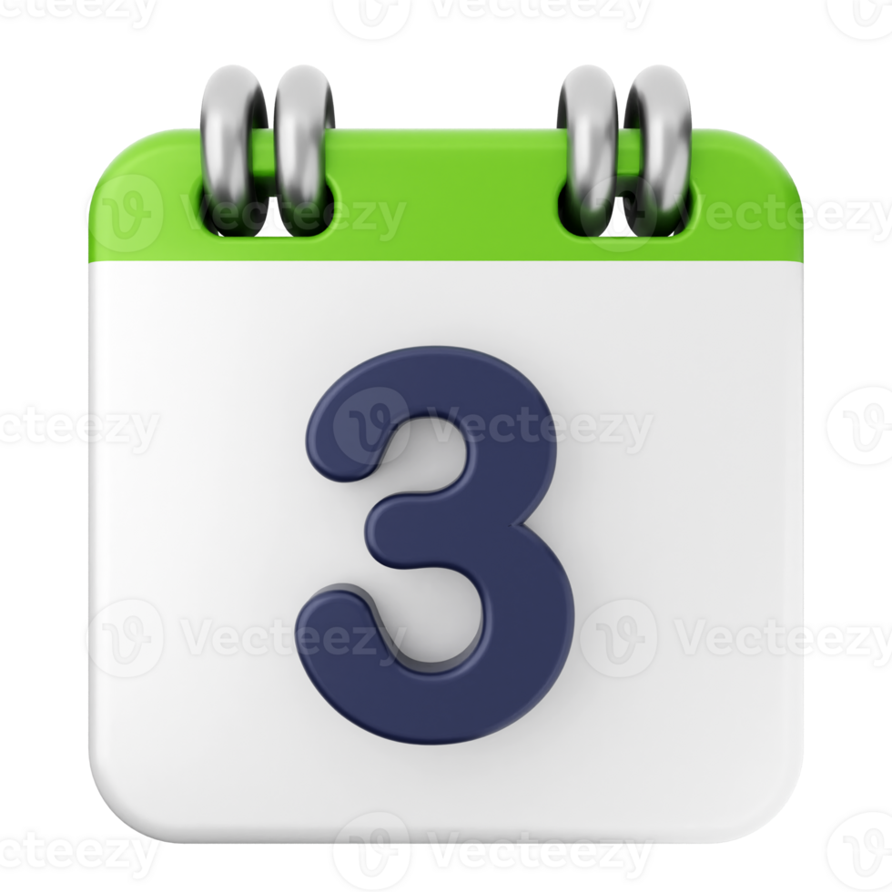 A calendar icon with the number three on it png
