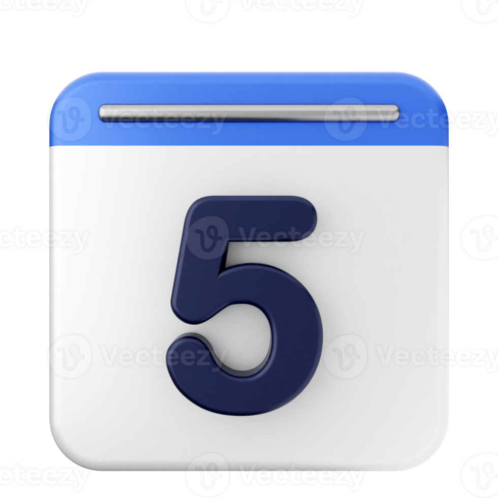A calendar icon with the number five on it png