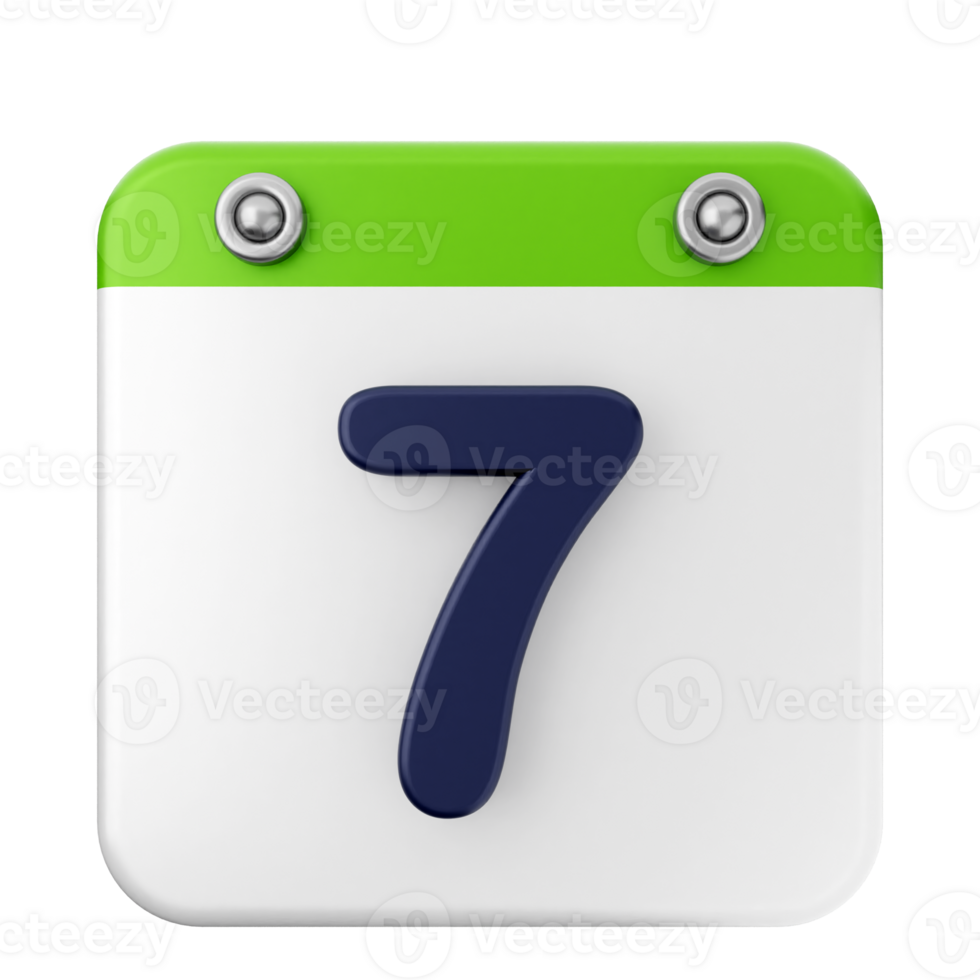 A white and green calendar icon with the number seven png