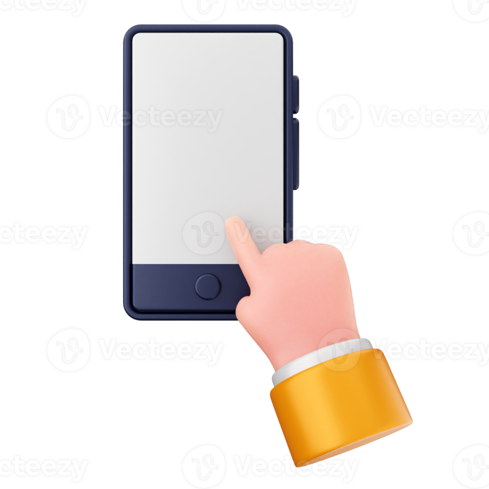 A hand holding a phone with a finger on the screen png