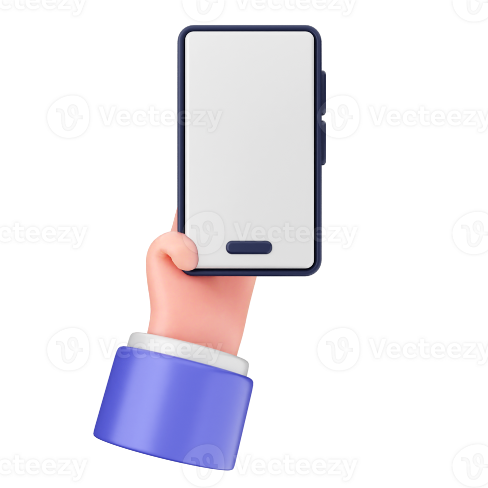 A hand holding up a smartphone with a blank screen png