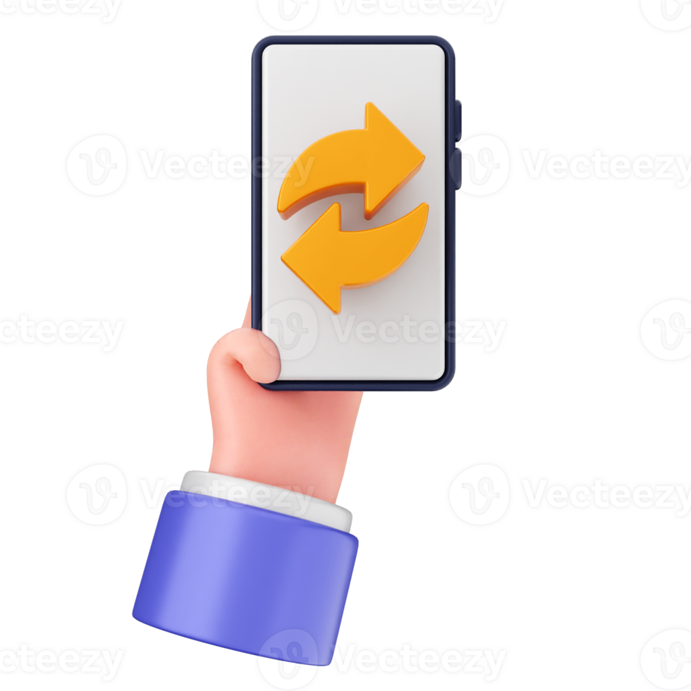 Hand holding a smartphone with a yellow arrow pointing to the right png