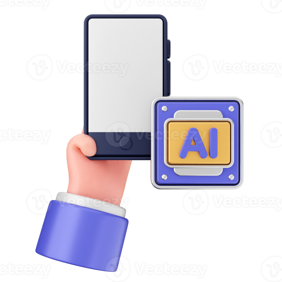 A hand holding a smartphone and an ai icon png