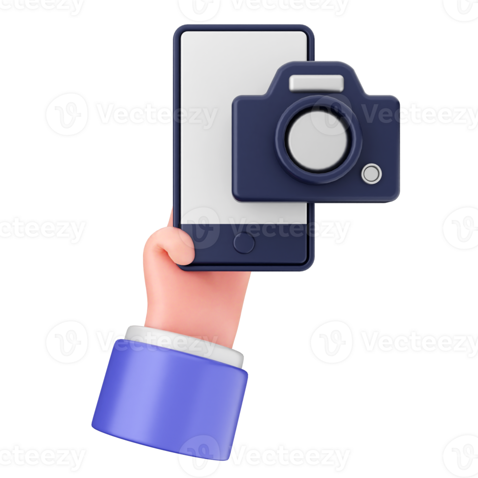 A hand holding a smartphone with a camera on it png