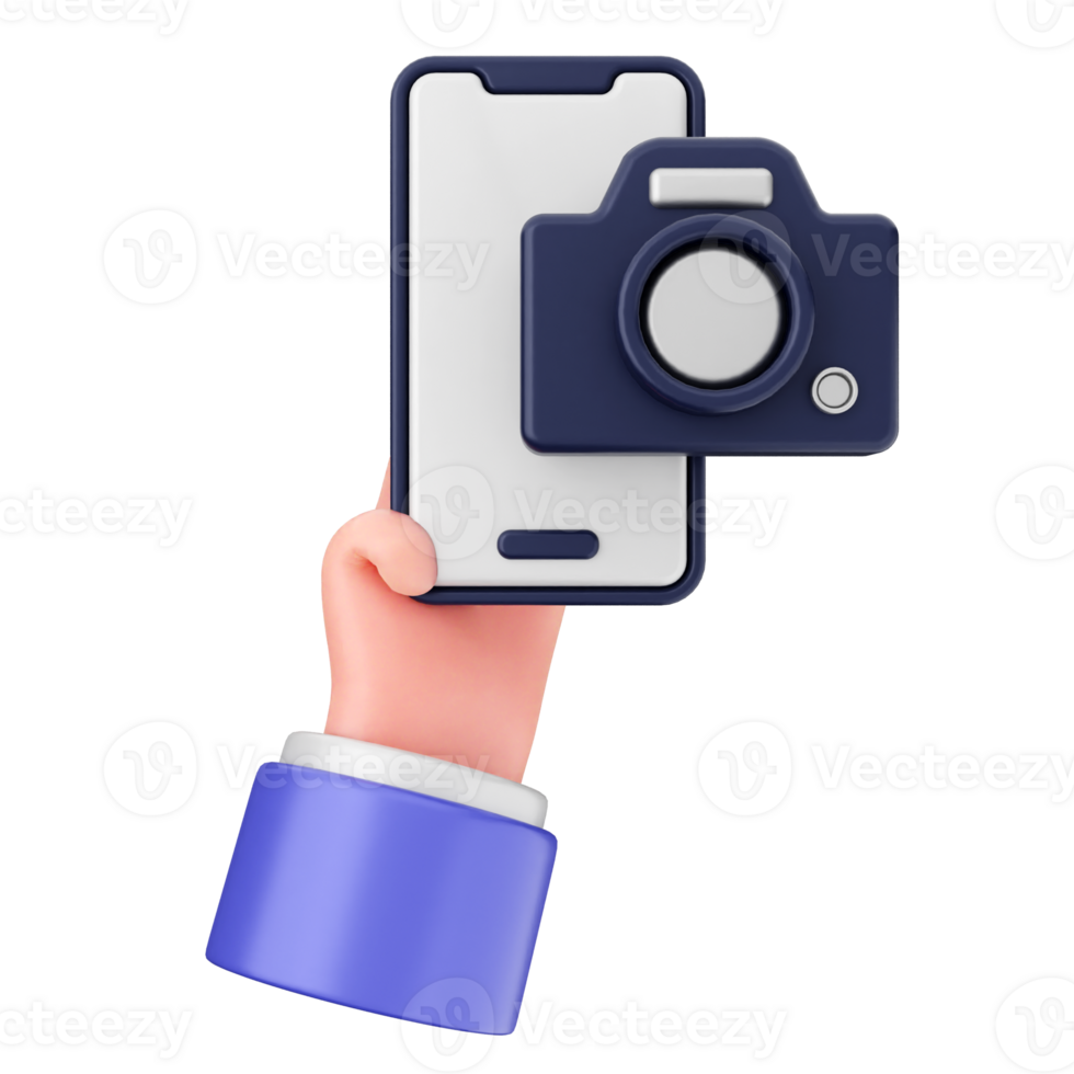 A hand holding a camera and a smartphone png
