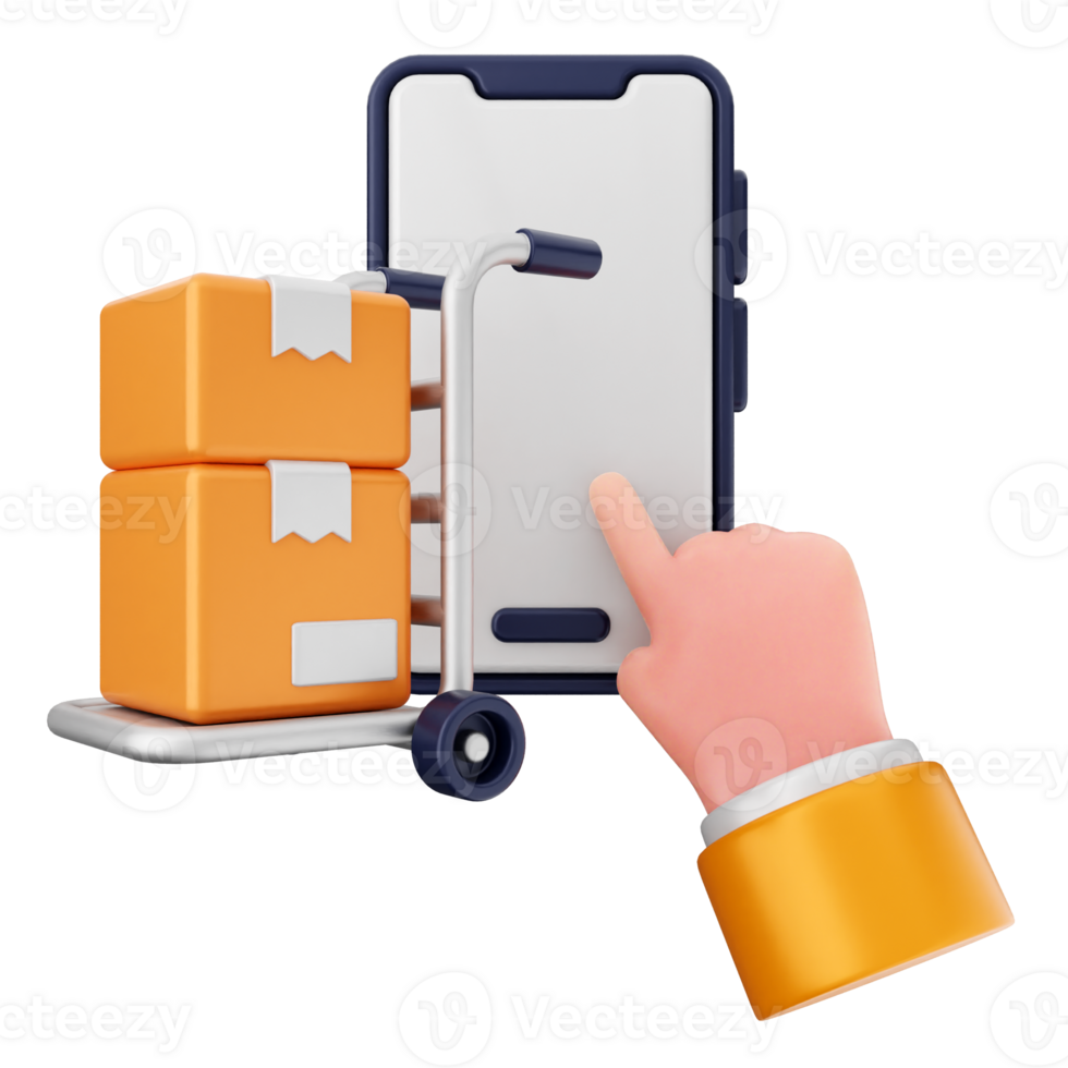 A hand is holding a phone with a cart on it png