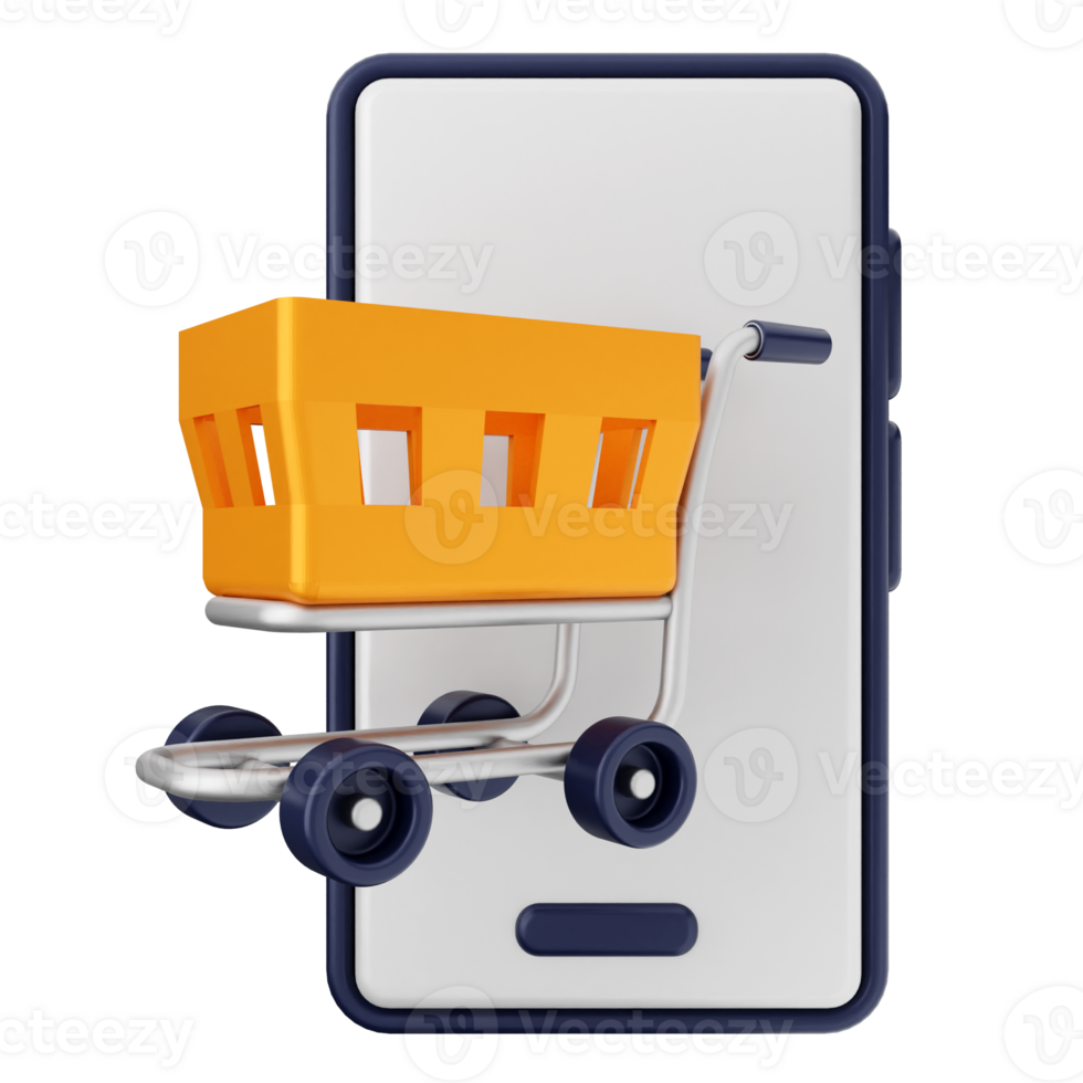Shopping cart on mobile phone png