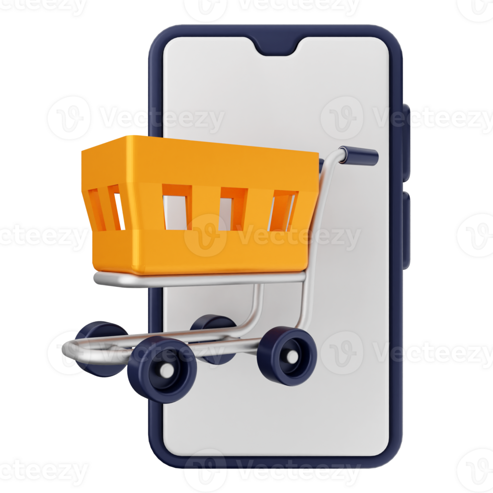 Shopping cart on mobile phone png