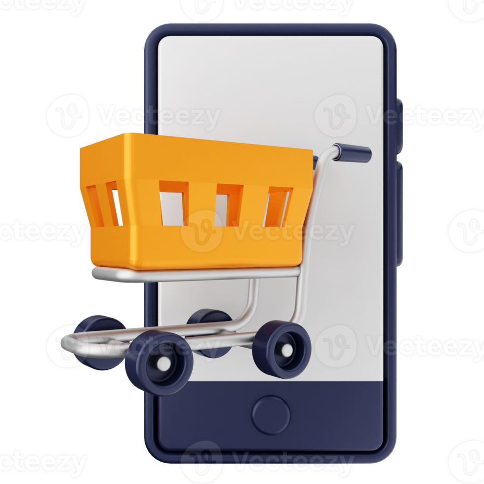 Shopping cart on mobile phone png