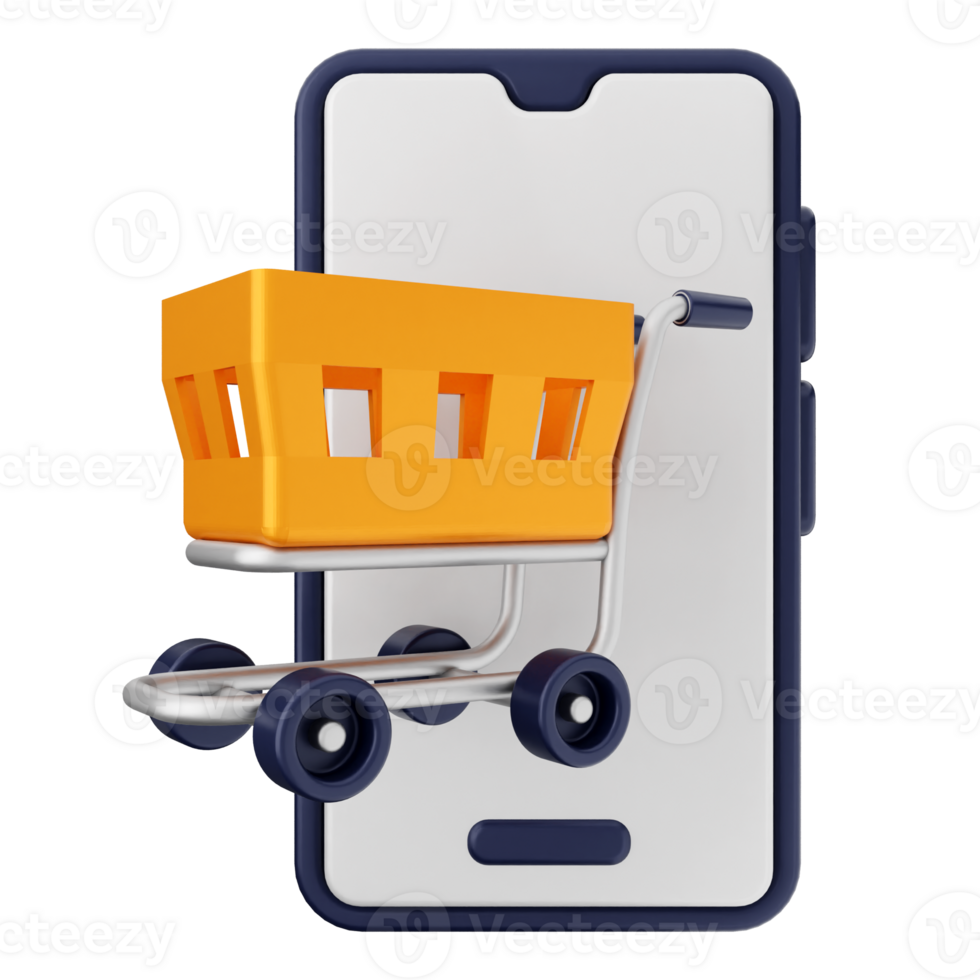 Shopping cart on mobile phone png