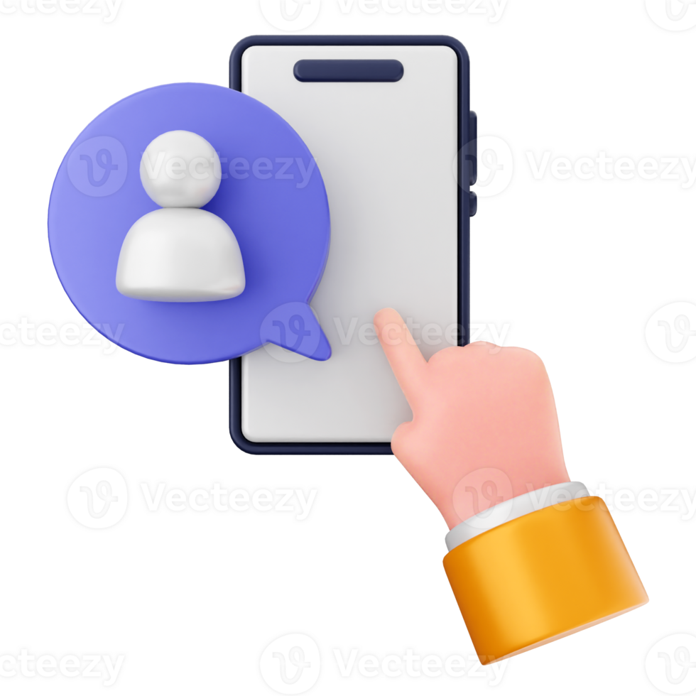Hand pointing to a chat icon on a smartphone png