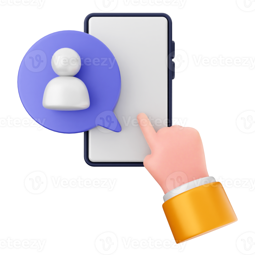 Hand pointing to a chat icon on a smartphone png