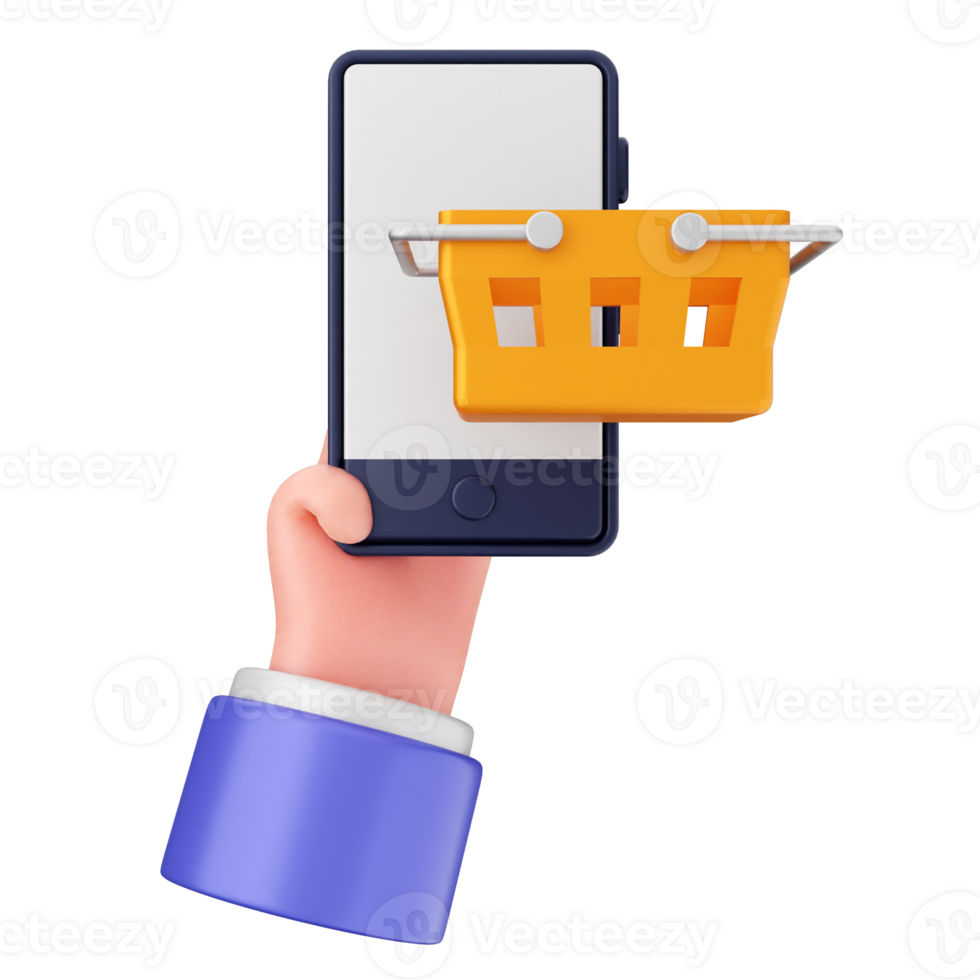 Shopping cart on mobile phone png