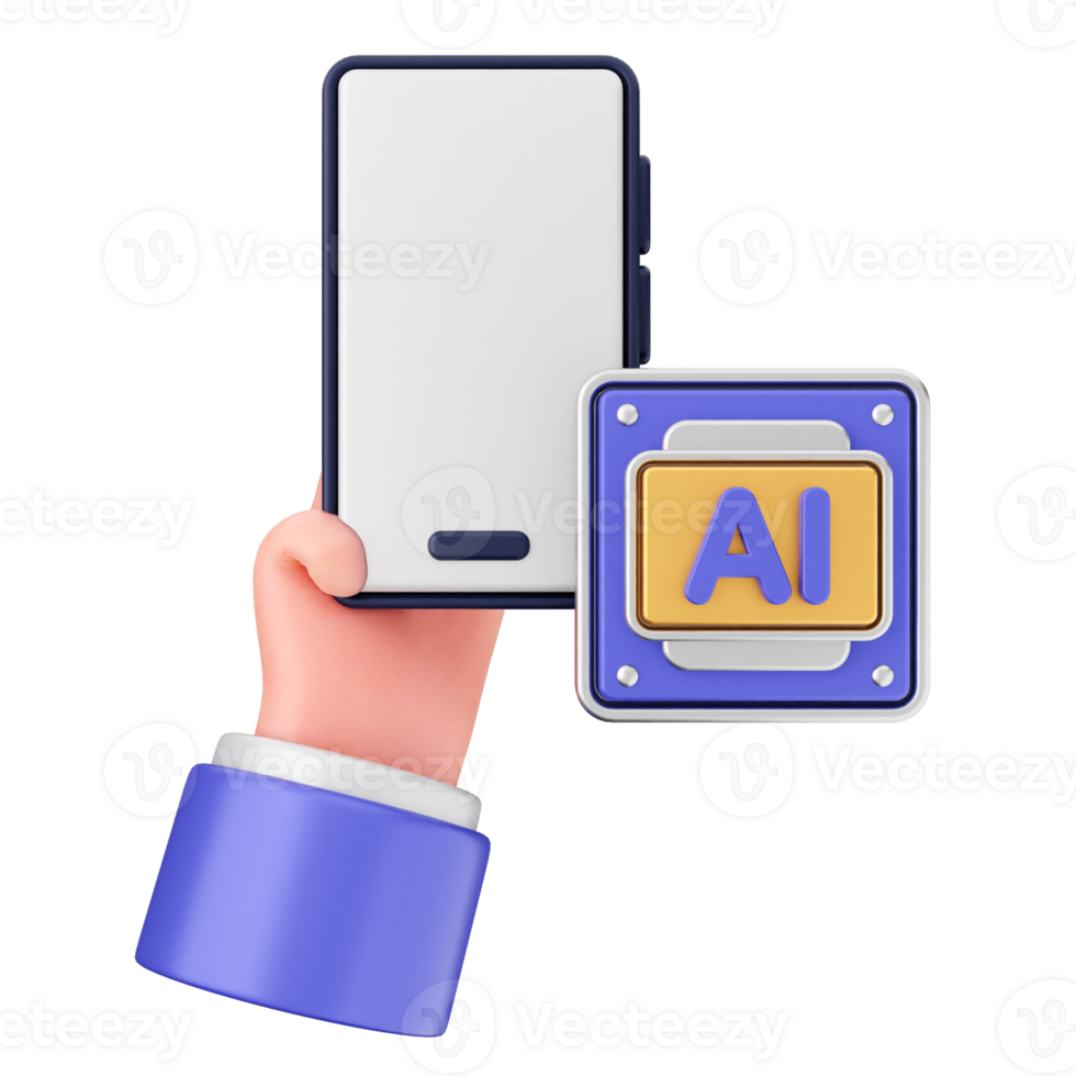 A hand holding a smartphone with an ai icon png