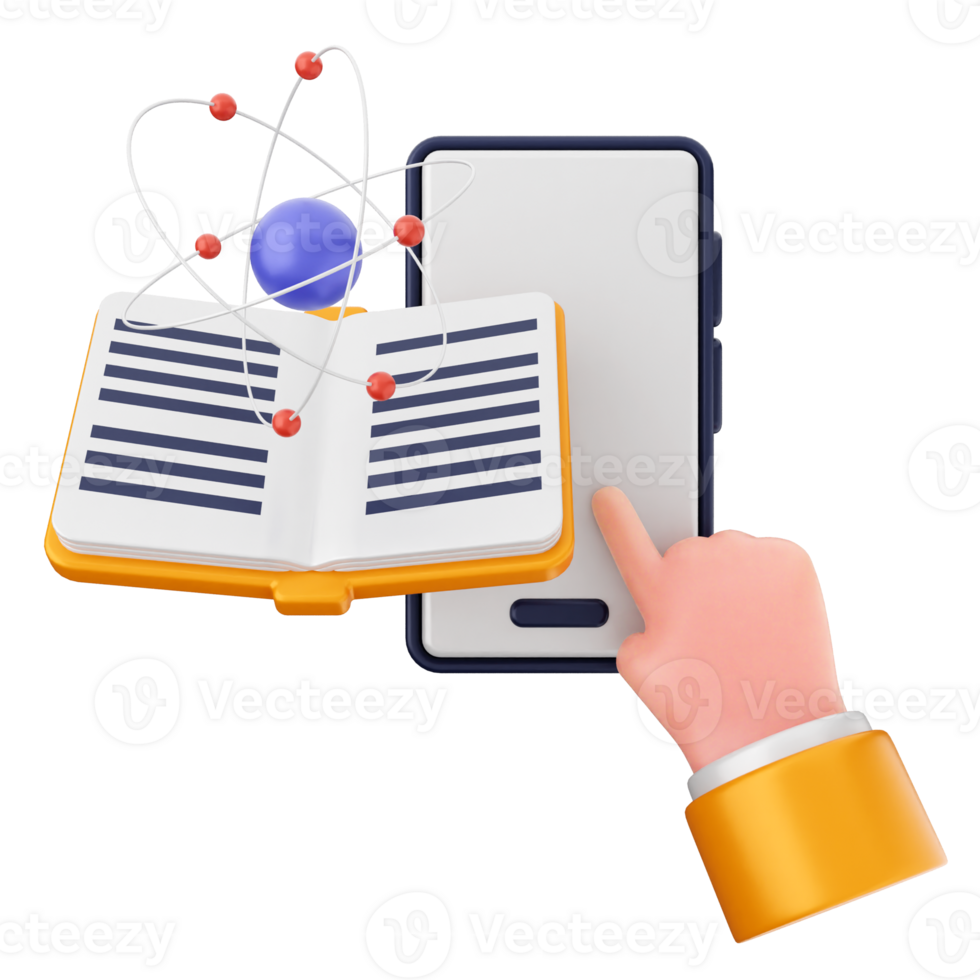 Hand holding open book with science book icon png
