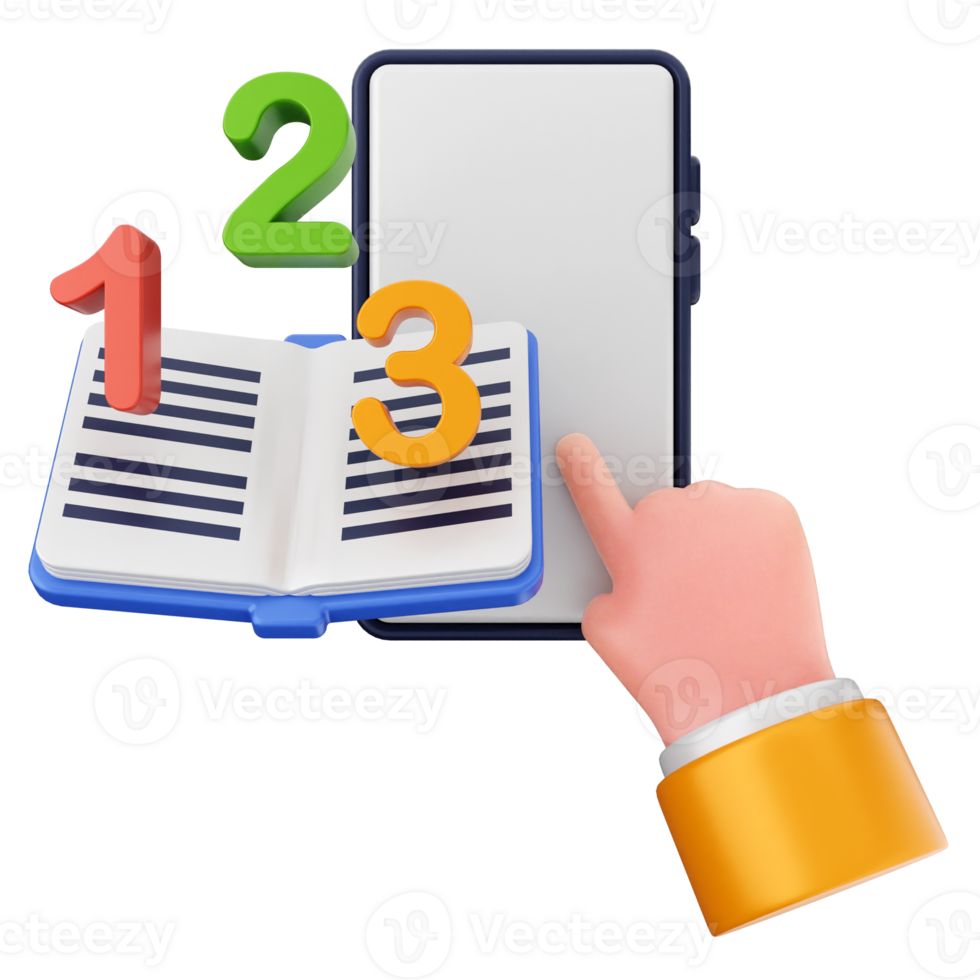 3d hand holding open book with numbers png