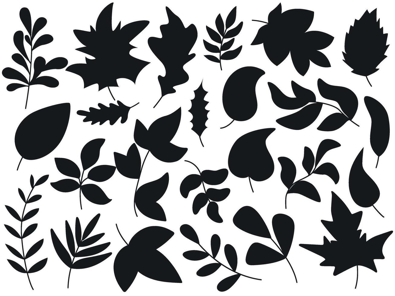 Variation of different monochrome leaves in silhouette vector