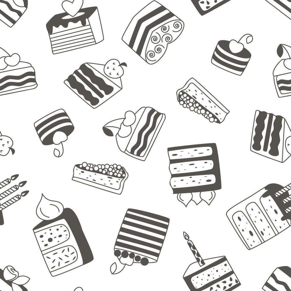 Cakes and pastries seamless pattern in doodle style vector