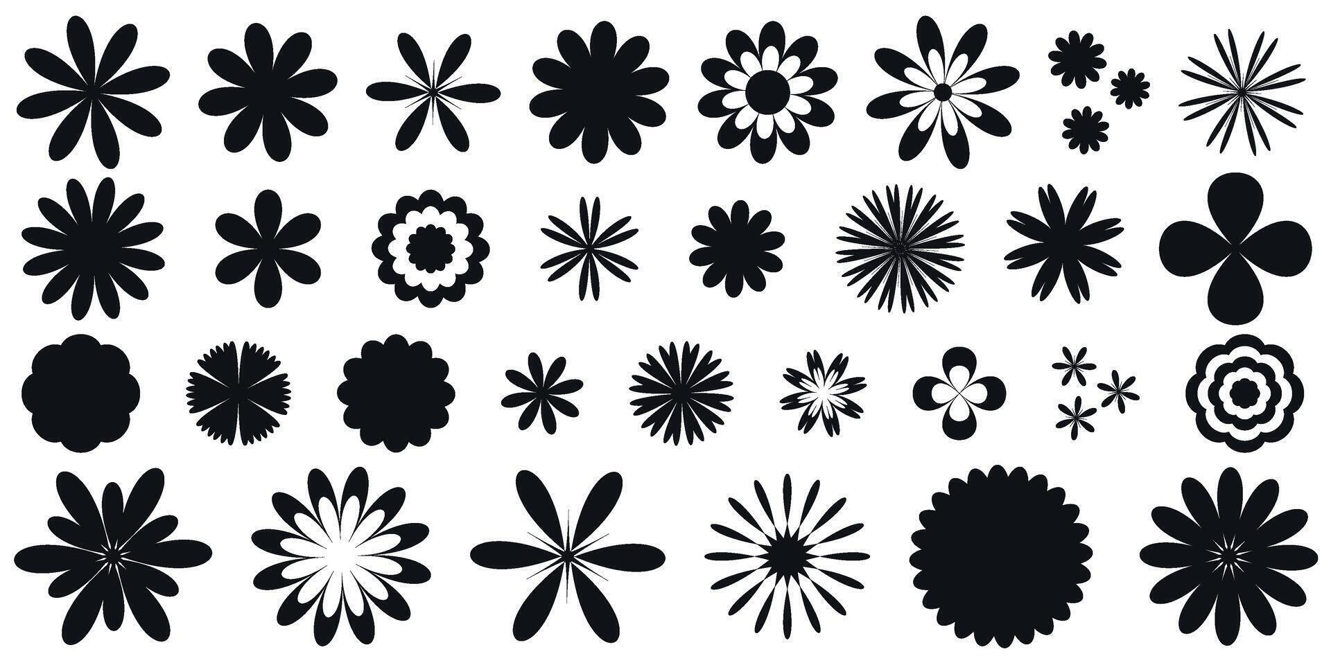 Collection of flowers in silhouette vector