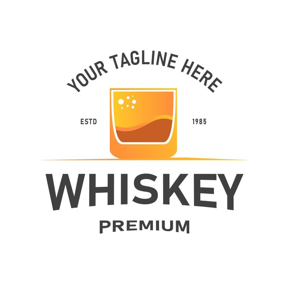 Whiskey logo design and beverage label with classic vintage retro ornament illustration, presenting an elegant premium look as an exclusive vector