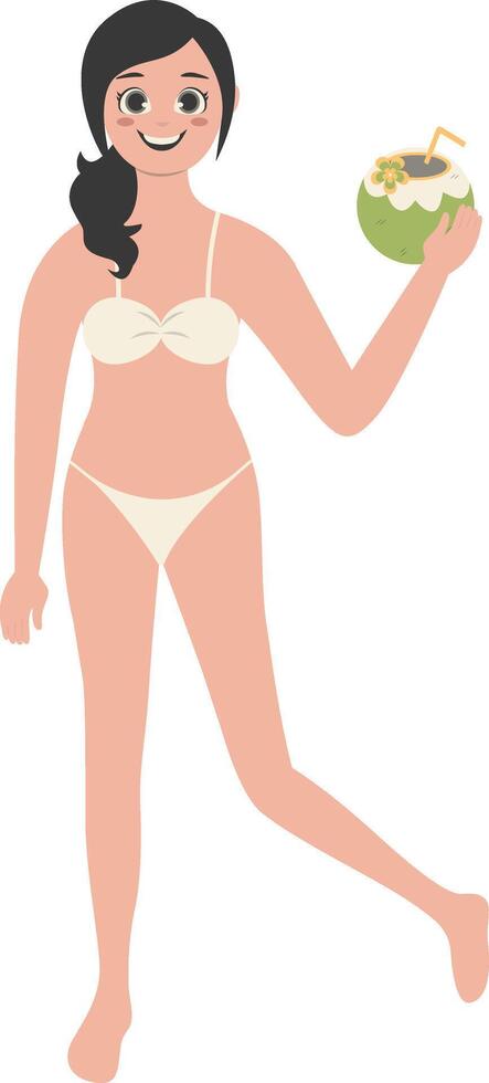 Illustration of Woman Activities on the Beach with Cartoon Design Concept. vector