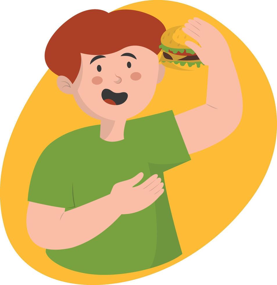 Man Eating Hamburger in Cartoon Design vector