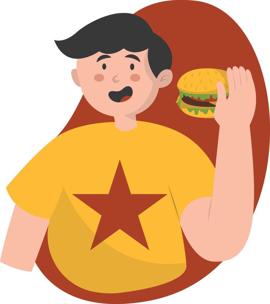 Man Eating Hamburger with Cartoon Design vector