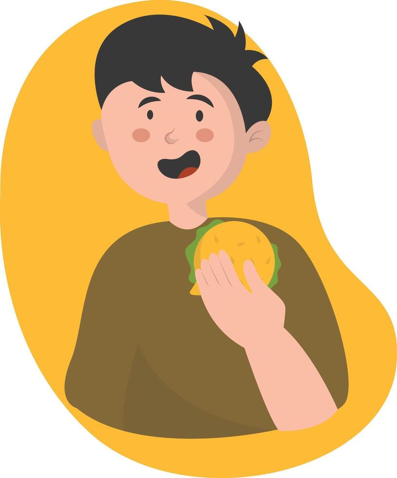 Person Eating Hamburger on White Background. vector