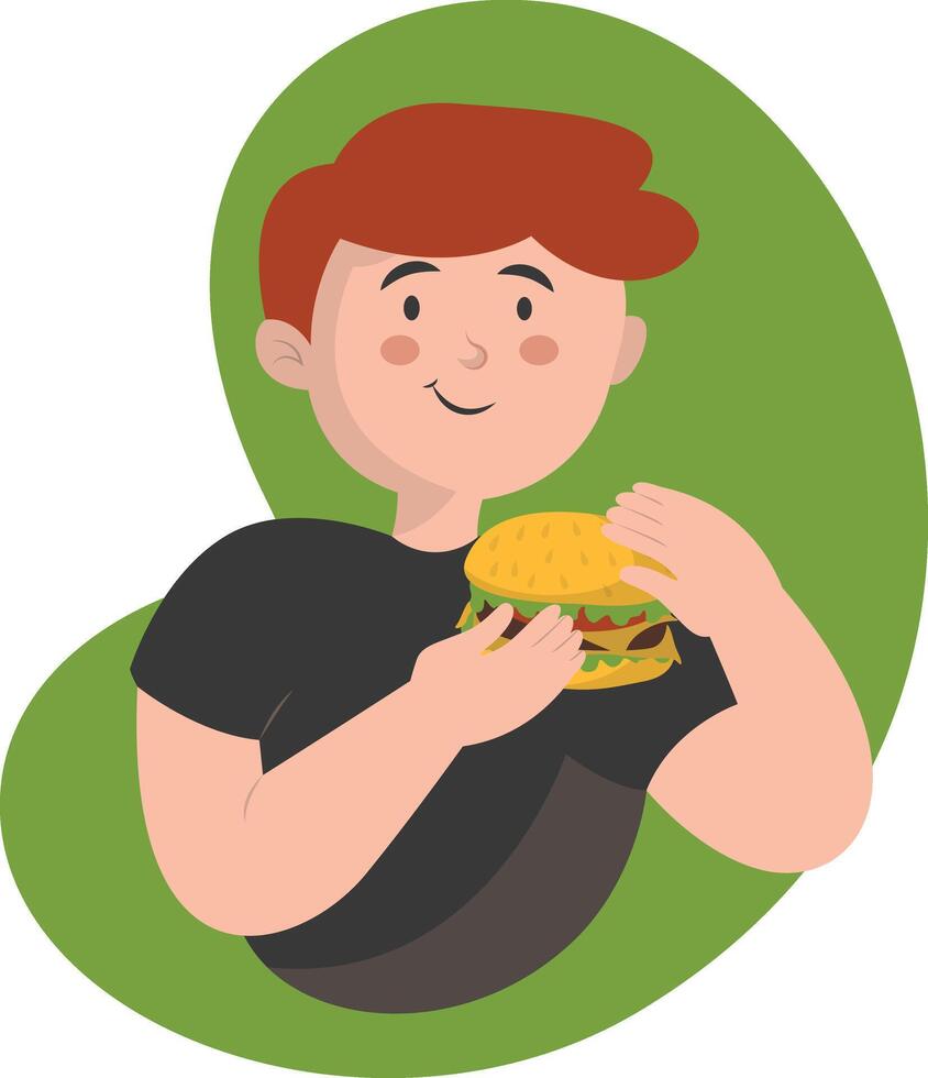 Person Eating Hamburger Illustration. vector