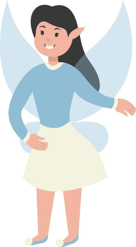 Happy Little Girl Fairy in Cartoon Shape. vector
