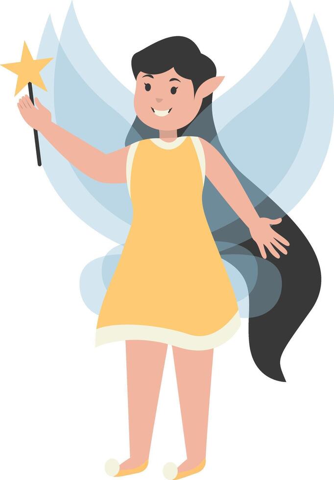 Happy Little Girl Fairy in Flat Cartoon Design vector